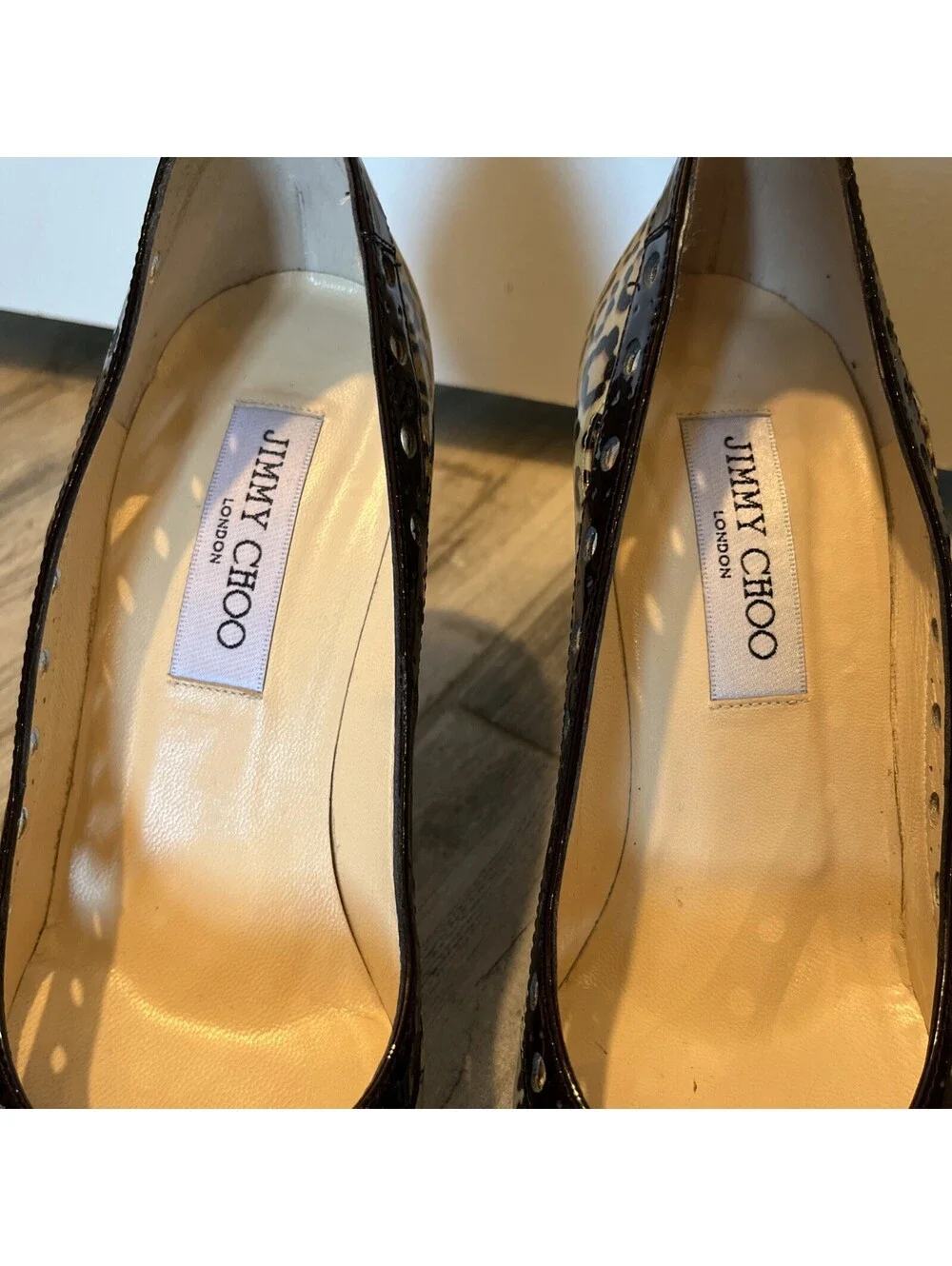 JIMMY CHOO ANIMAL PRINT PATENT LEATHER HEELS SIZE IT36.5/US6.5 MADE IN ITALY VGC